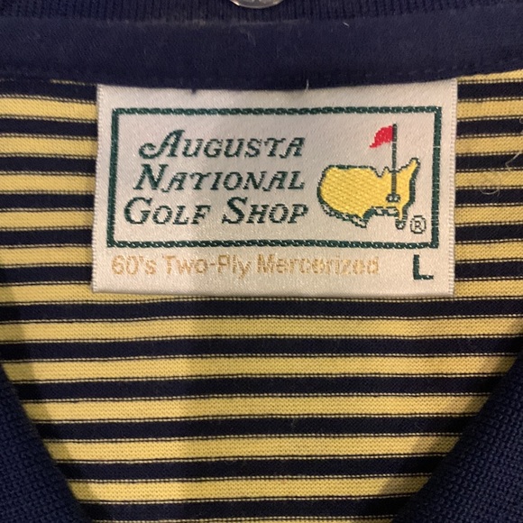 Large Augusta National Golf Shop Yellow/Navy Striped Polo - Picture 2 of 6